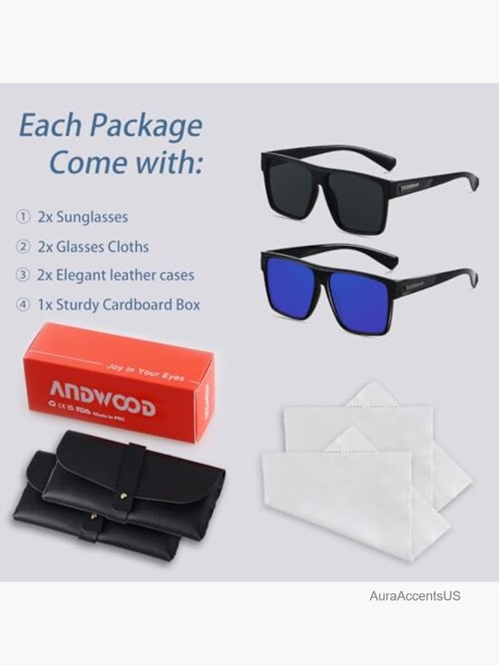 Square Polarized Sunglasses Oversized Flat Top Big Shades UV Protection